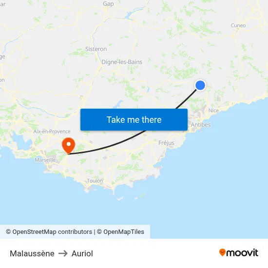 Malaussène to Auriol map