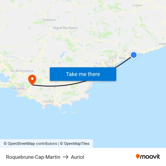 Roquebrune-Cap-Martin to Auriol map