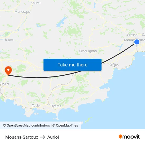 Mouans-Sartoux to Auriol map
