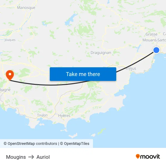 Mougins to Auriol map
