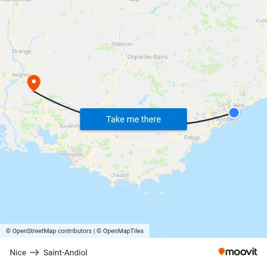 Nice to Saint-Andiol map