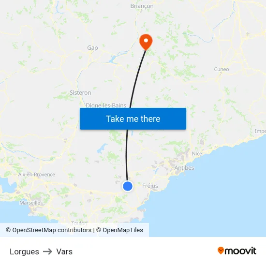 Lorgues to Vars map