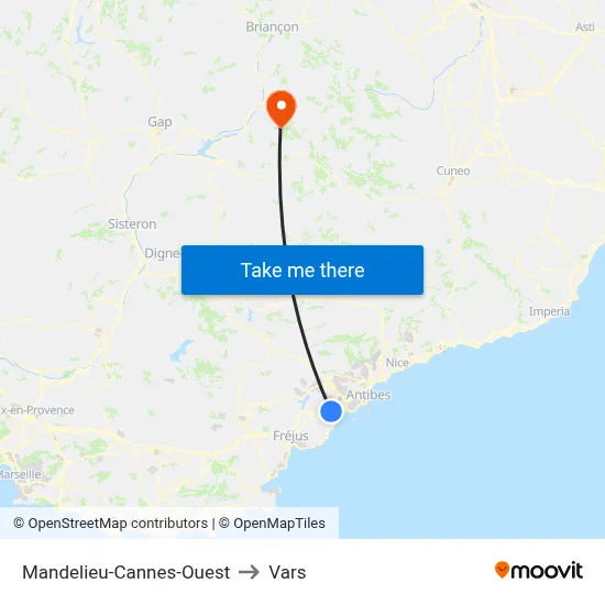 Mandelieu-Cannes-Ouest to Vars map