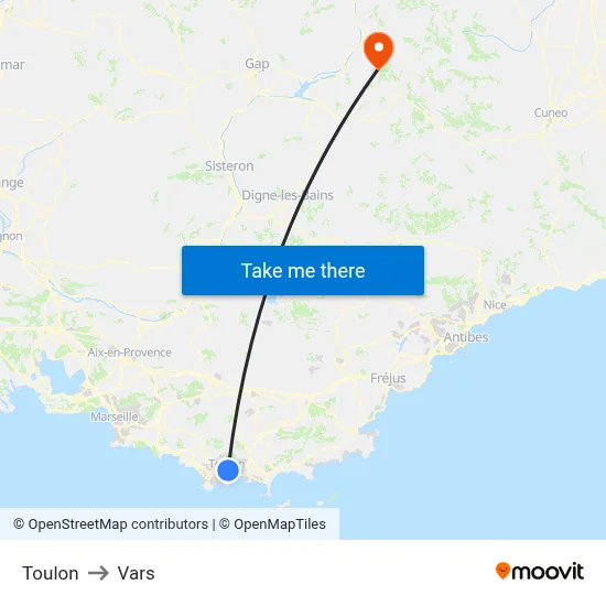 Toulon to Vars map