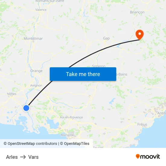 Arles to Vars map
