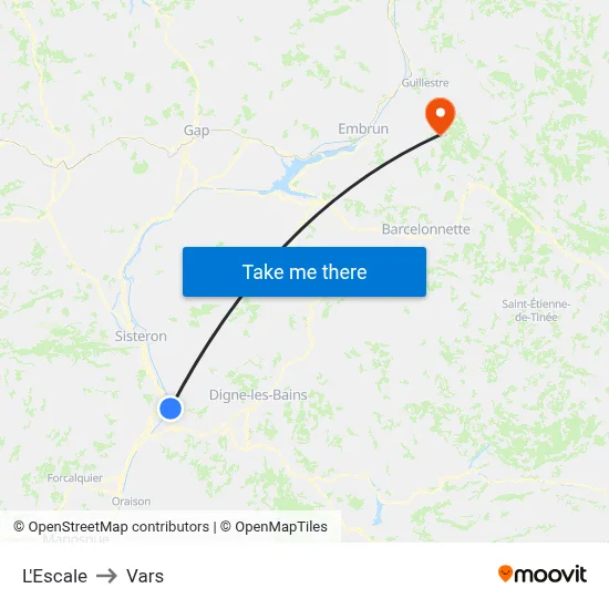 L'Escale to Vars map