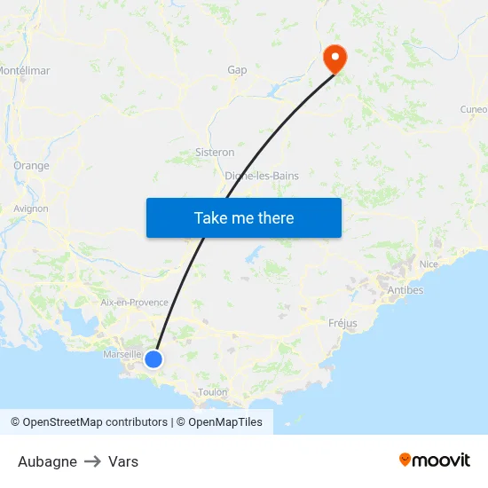 Aubagne to Vars map