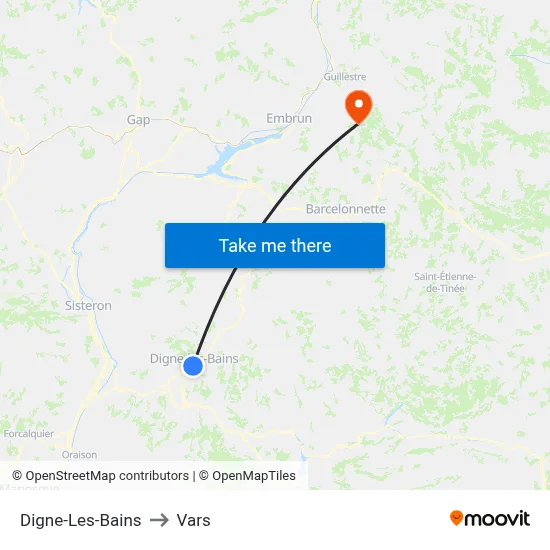 Digne-Les-Bains to Vars map