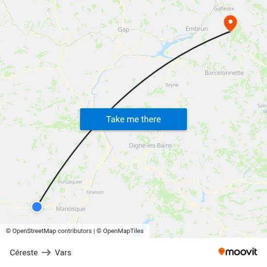 Céreste to Vars map