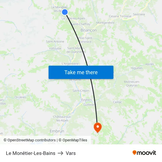 Le Monêtier-Les-Bains to Vars map