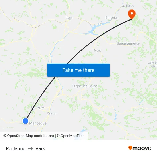 Reillanne to Vars map