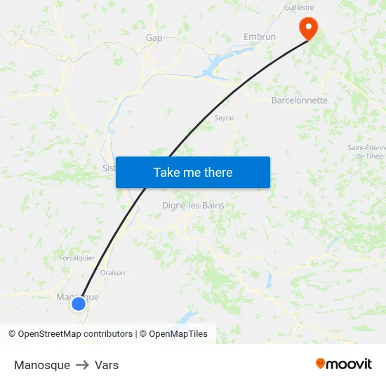 Manosque to Vars map