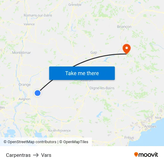 Carpentras to Vars map