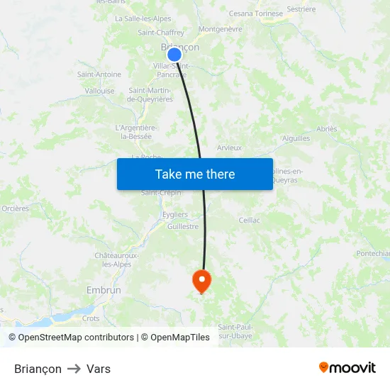 Briançon to Vars map