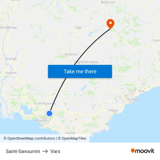 Saint-Savournin to Vars map