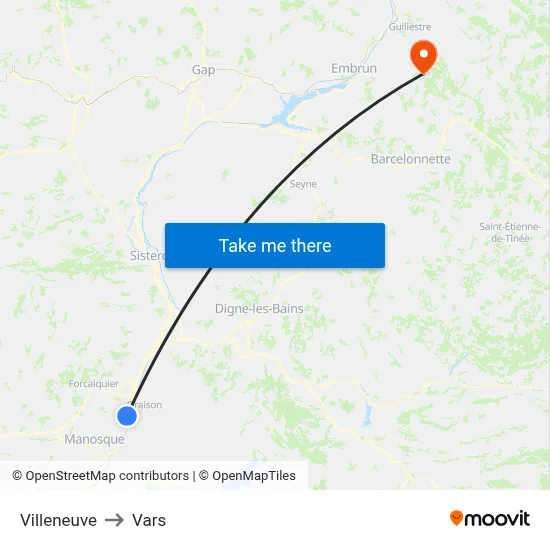 Villeneuve to Vars map