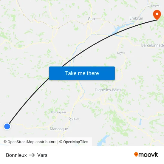 Bonnieux to Vars map