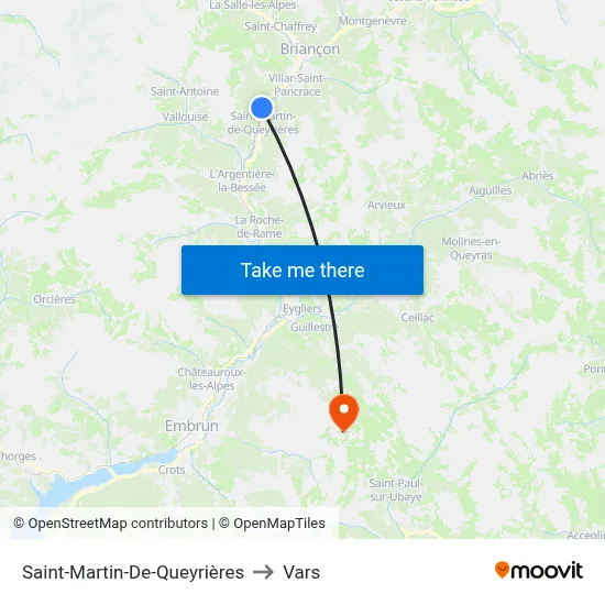 Saint-Martin-De-Queyrières to Vars map
