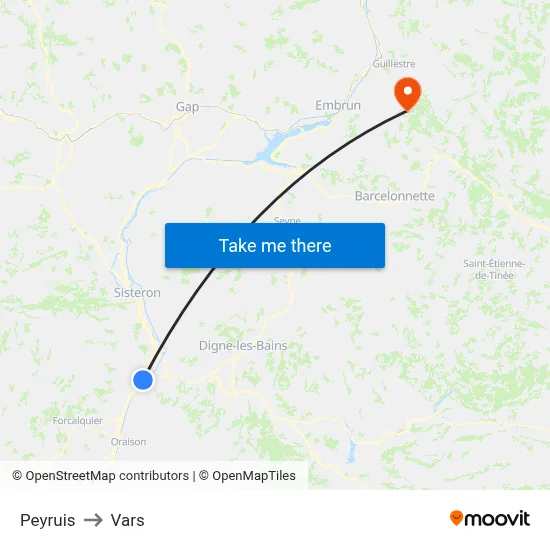 Peyruis to Vars map