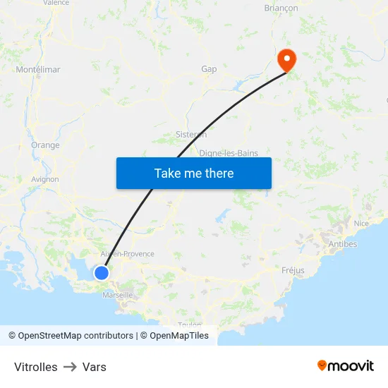 Vitrolles to Vars map