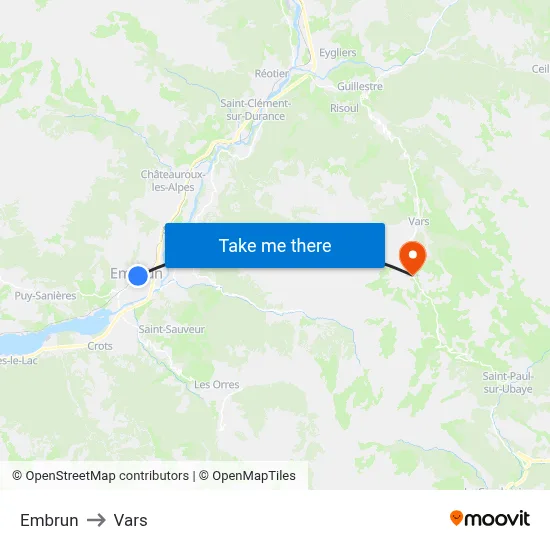 Embrun to Vars map
