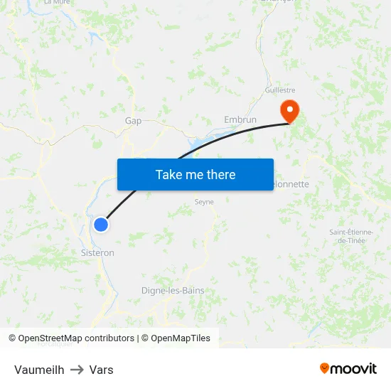 Vaumeilh to Vars map