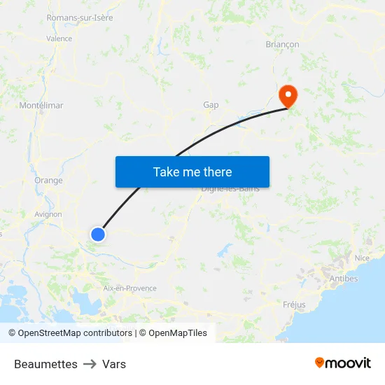 Beaumettes to Vars map