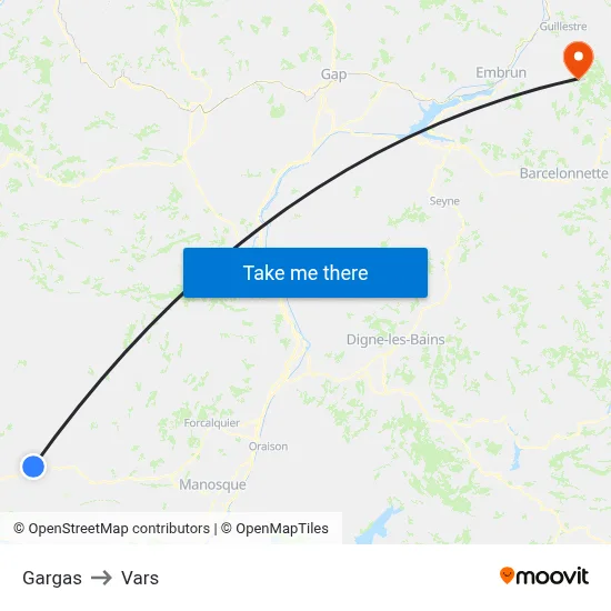 Gargas to Vars map