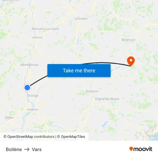 Bollène to Vars map