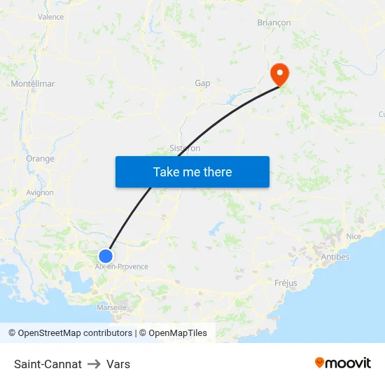 Saint-Cannat to Vars map
