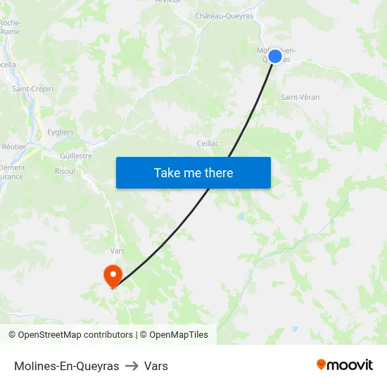 Molines-En-Queyras to Vars map