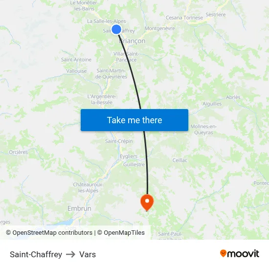 Saint-Chaffrey to Vars map