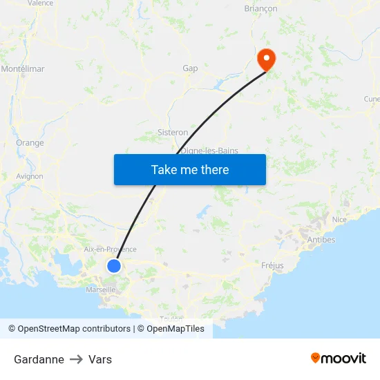 Gardanne to Vars map