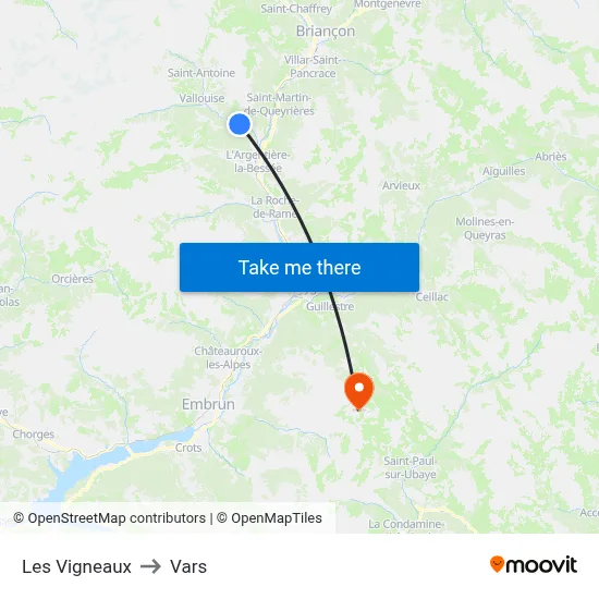 Les Vigneaux to Vars map