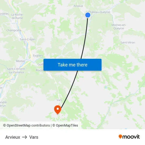 Arvieux to Vars map