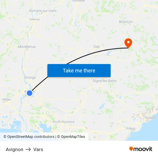 Avignon to Vars map