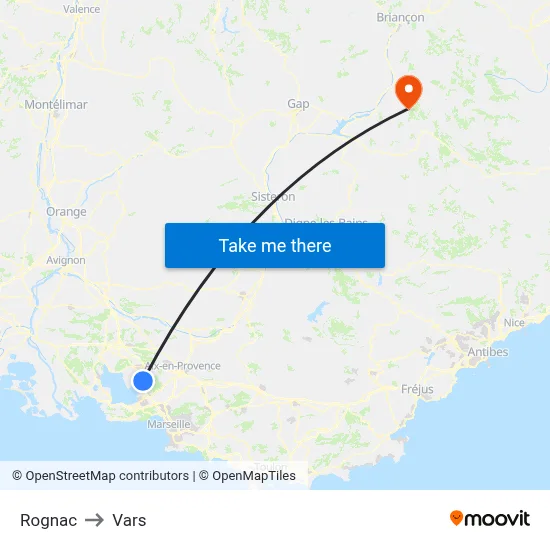 Rognac to Vars map