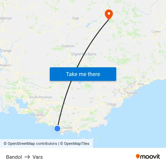 Bandol to Vars map