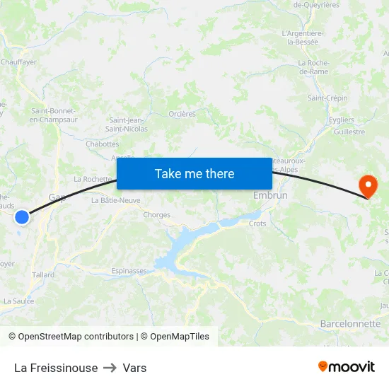 La Freissinouse to Vars map