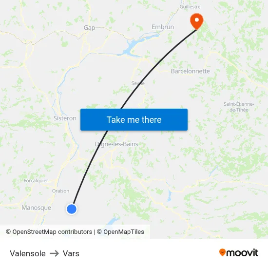 Valensole to Vars map