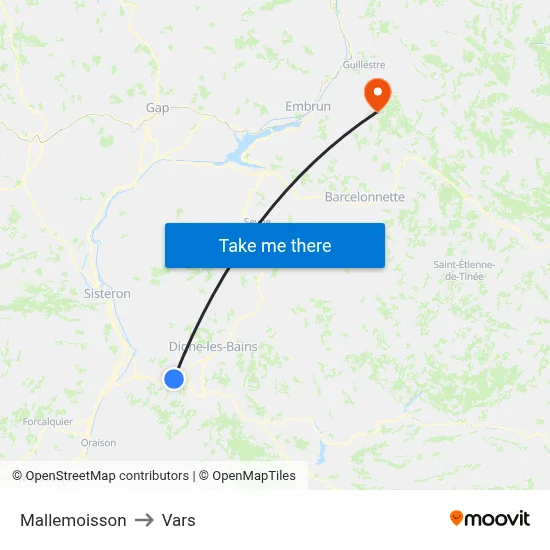 Mallemoisson to Vars map