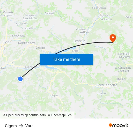 Gigors to Vars map
