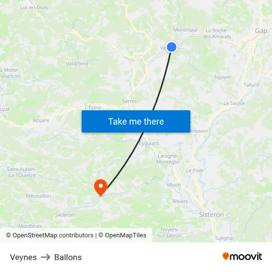 Veynes to Ballons map