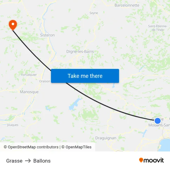 Grasse to Ballons map