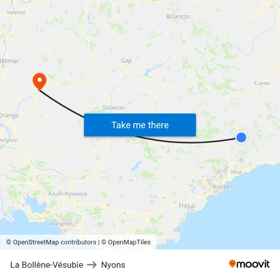 La Bollène-Vésubie to Nyons map