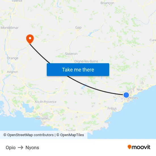 Opio to Nyons map