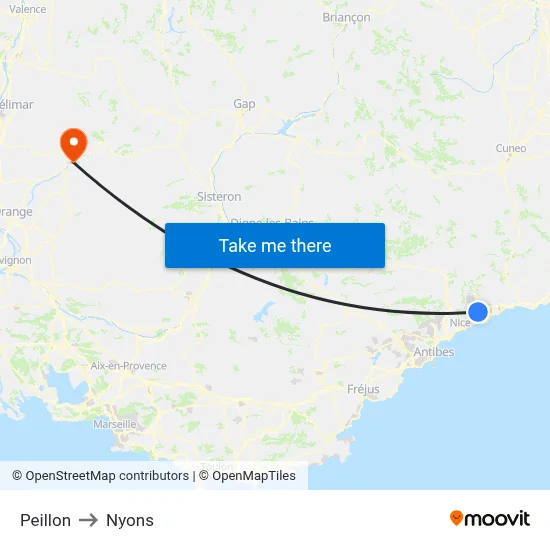Peillon to Nyons map