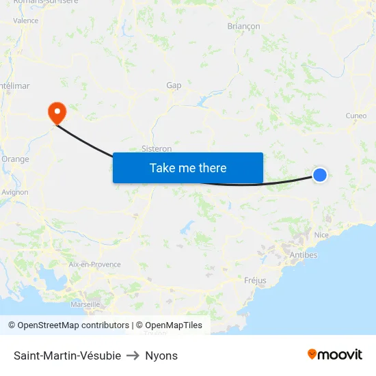 Saint-Martin-Vésubie to Nyons map