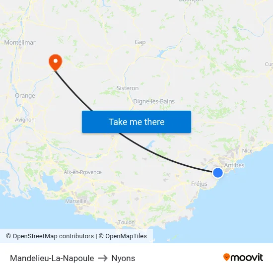 Mandelieu-La-Napoule to Nyons map