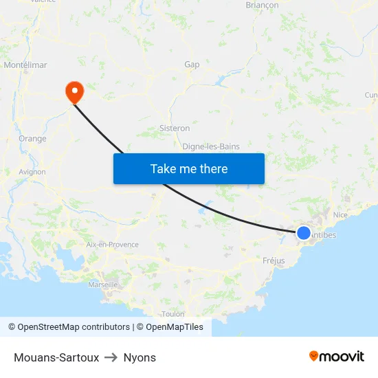 Mouans-Sartoux to Nyons map